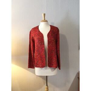 Chico's Design Red w/Multicolor Specs 100% Silk Jacket/Blazer/Cardigan Size 1